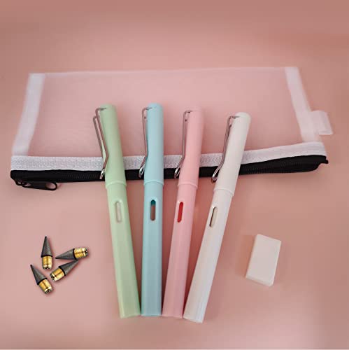 Lyomied 4Pcs Inkless Pencils Eternal, Everlasting Magic Pencil With Eraser, And 4 Replacement Nibs,Unlimited Writing, Reusable Infinity Pencil, No-Sharpening Pencils For Kids, Writing Sketch #TOP6