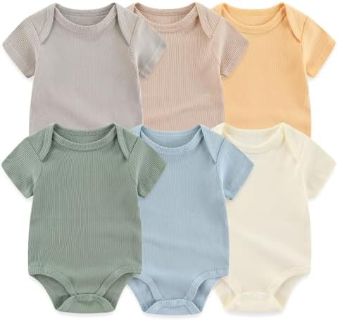Baby Bodysuit 6 Pack Soft Mixed Ribbed Short Sleeve Romper Infant...