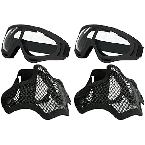 AOUTACC Airsoft - Juego de máscara y gafas, máscara de malla de acero completa de media cara y gafas para CS/caza, paintball y disparo (paquete de 2 unidades), color negro Cover