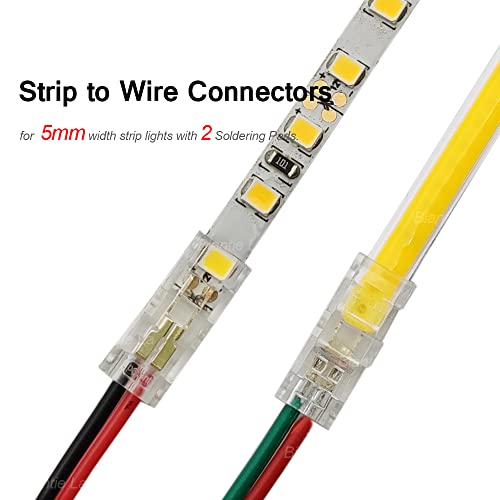 Masterwon 2-Pin 5mm LED Light Strip Connectors Unwired Clips DIY Strip to Wire Solderless Adapter Terminal Extension Connection for 12v 24v Single Colour COB LED Strip Lights - Image 2