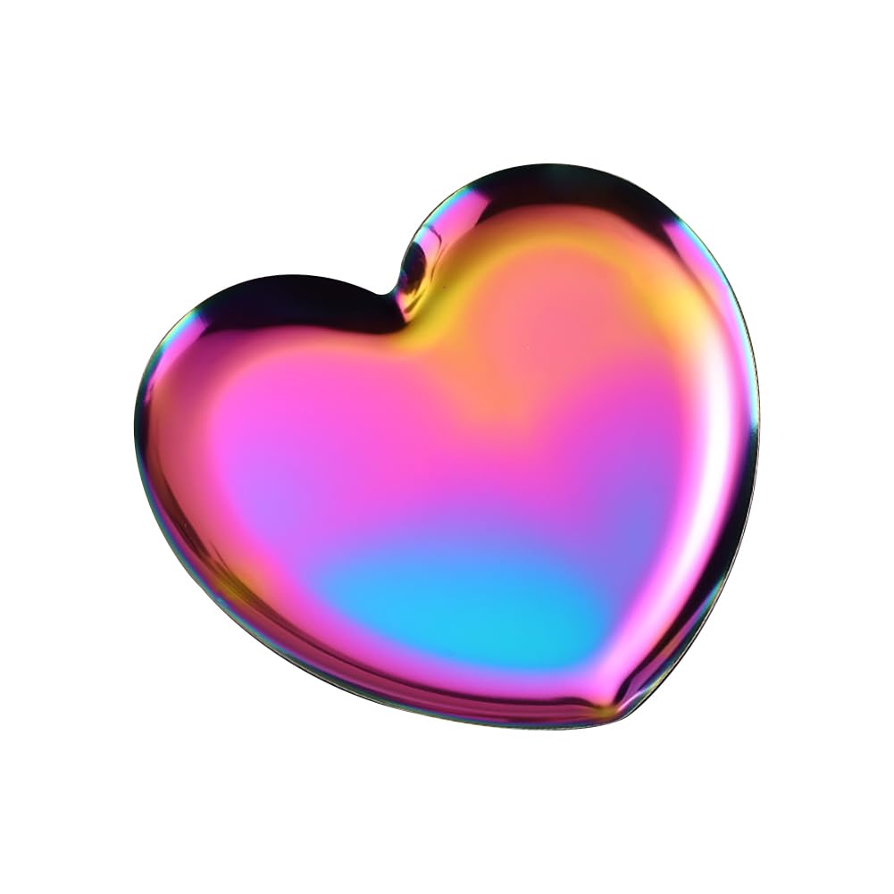 FSSTUD Metal Heart Shaped Tray Small Stainless Steel Spoon Rest Jewelry Display Plate Kitchen Cooking Spoon Holder Decorative Trinket Tray Cute Utensil Rest for Home Colorful
