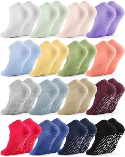 Image of Shinymoon 16 Pairs Pilates Socks Bulk with Grips Women Non Slip Grippy Yoga Socks for Pilates Barre Barefoot Workout Hospital Ballet Dance Home Athletic Training, Multicolor