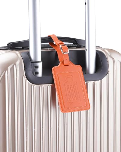 Image of Teskyer Luggage Tags, Thick & Durable, Easy to Identify, Privacy Protection, TSA Approved Travel Essentials Suitcase Tags - 4 Pack, Orange