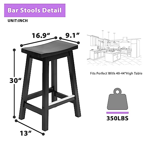 Bar Stools Set Of 2, Counter Height Bar Stools, 30 Inch Barstool With Footrest, Solid Wooden Stool, Industrial Tall Saddle Chair, Modern Backless Counter Stools,Brown Black Stools For Kitchen Counter #TOP6