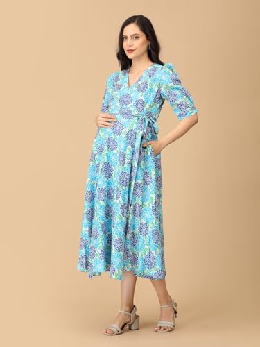 Image of The Mom Store Maternity Wrap Dress | Pre and Post Pregnancy Wear | Nursing Dress for Women | Trendy Stylish Pregnancy Friendly Dress
