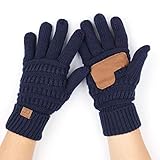 C.C Hatsandscarf CC Exclusives Women Solid Ribbed Glove with Smart Tips (G-20) (Navy)