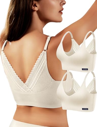 Image of Livona Lace Bralette for Women - Comfort Sports Bra Wireless Padded Bralette with Support Workout Tops Cami Crop S-XXL