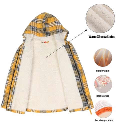 Image of ThCreasa Boys Plaid Flannel Jackets Sherpa Lined Zip Up Long Sleeve Warm Flannel Shirt with Hood