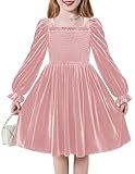 Arshiner Toddler Velvet Dress Smocked Puff Long Sleeve Cute Pink Princess Valentine Party Dresses for Girls 5-6 Y