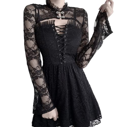 Haut gothique punk en maille transparente à manches longues sexy Y2k pour femme, Boléro gothique en dentelle pour femme, Taille S