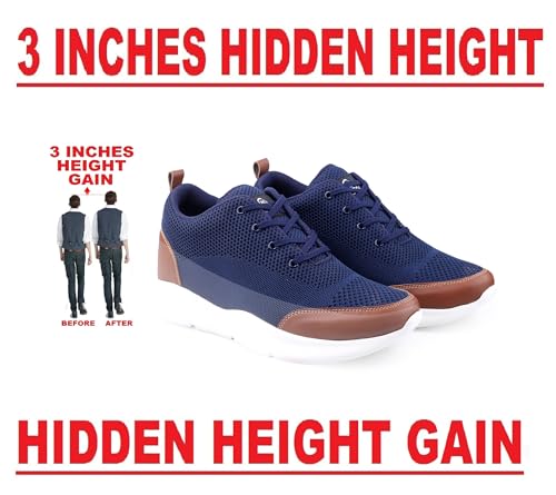 Image of Mens Global Rich's Men's 3 Inch Hidden Height Increasing Black,Blue,Brown,Grey Casual Sports Laceup Shoes with Eva Sole Casual Shoes