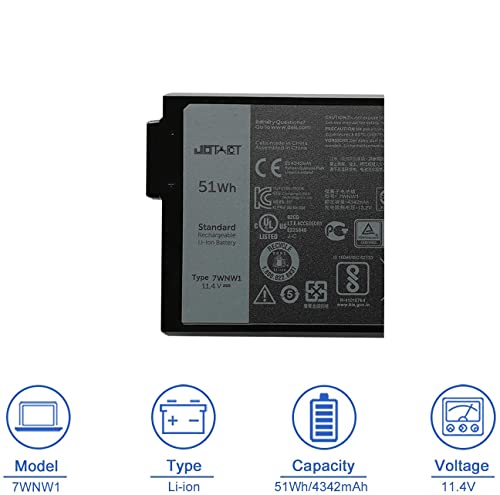 Image of JOTACT 7WNW1 51Wh Laptop Battery Replacement for Dell Latitude 7424 5424 5420 Rugged Extreme P85G P86G P85G001 P86G001 P137G P137G001 P137G002 Series GK3D3 DMF8C DMF0C 6NNCF DP3KF 11.4V 4342mAh 3-Cell