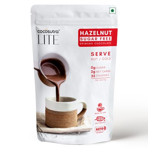 Image of COCOSUTRA LITE - SUGAR FREE Drinking Chocolate Mix - Hazelnut | Zero Sugar, Low Carb, Low Calorie | Stevia & Erythritol based | Keto Friendly Hot Chocolate | Vegan | Enjoy hot or cold | 200 g