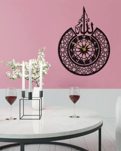 Image of Metal Arabic Number Wall Clock | Silent Big Size Clock for Home Decor, Muslim Gifts (Black DA-168, 40 CM)