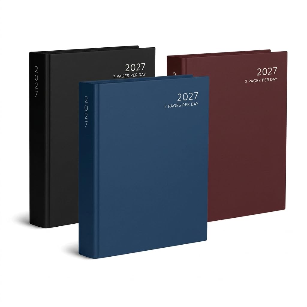 2027 A4 2 Pages Per Day Diary Hardcover Classic Planner Home Office Daily Diaries Page a Day diary (Blue)