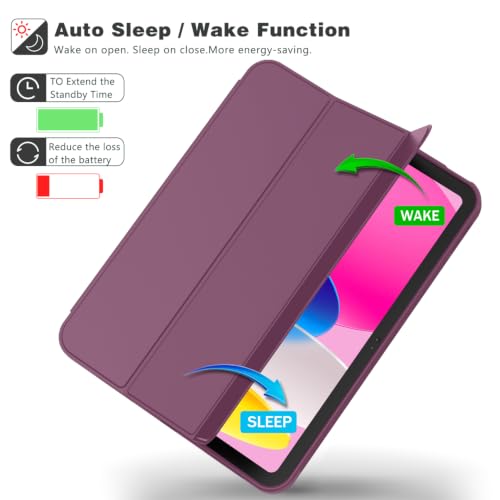 Image of ToaPoia Case for iPad (A16) 11 Inch 2025 /iPad 10th Generation 10.9 Inch 2022, Slim Trifold Stand Protective Cover with Pencil Holder and Soft TPU Back,Support Auto Sleep /Wake (Plum)