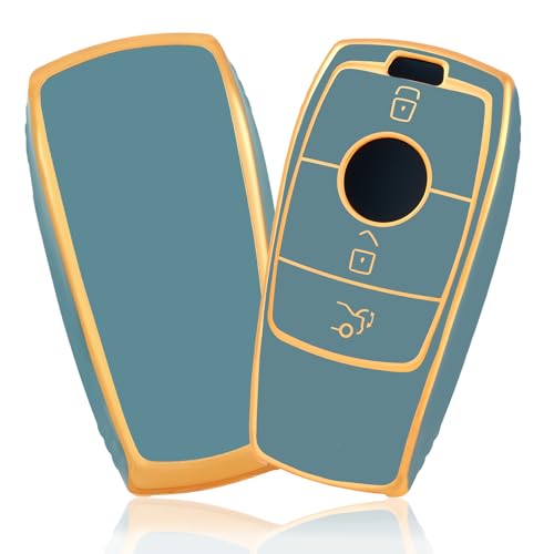 OFF WE GO キーシェル TPU製 車のキーカバー キーケース 互換メルセデス・ベンツ クラスA B C E G S CLA CLE CLS GLA GLC GLE GLK AMG新型ベンツ クラス互換スマートキーケース,3 ボタン,ブルーゴールド