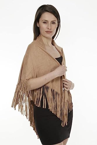 Faux Suede Fringed Cape Shawl Wrap Scarf, Large Triangle, Mother's Day Gift, Birthday, Women's Accessory2