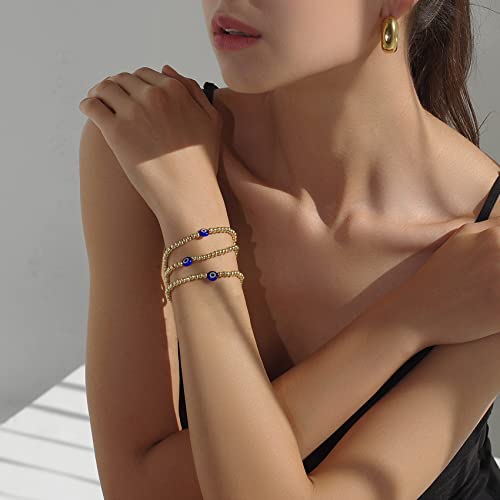 Evil Eye Luck Bracelet Gold Beaded Bracelet For Women Set Blue Eye Bead Hand Stretch Bracelet Gifts For Bestfriends, Couple, Family Members, Siblings, Sister, Lover3