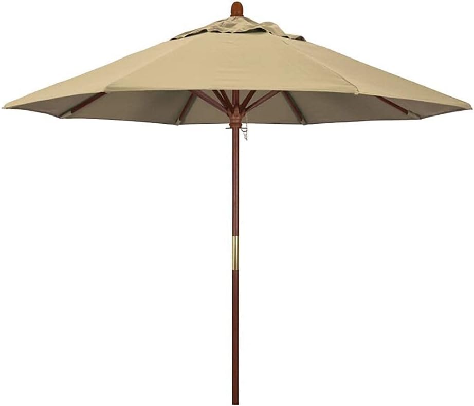 Parasol Umbrella 7ft/9ft Parasol Patio Umbrella, Wooden Market Table Umbrella, Windproof Lightweight Poolside Outdoor Beach Umbrella, Four Color (Color : Khaki, Size : 9ft)