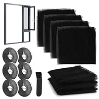6 Stück Fliegengitter für Fenster, Insektenschutz Fenster 130x150 CM, Fliegennetz Fenster, Selbstklebendes Moskitonetze für Fenster mit Klebeband, Schützen die Familie vor Insekten (Schwarz)