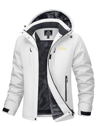 MAGCOMSEN White Jackets for Women Winter Ski Waterproof Windproof Snow Jacket Fleece Warm Mountain Raincoat Windbreak XL