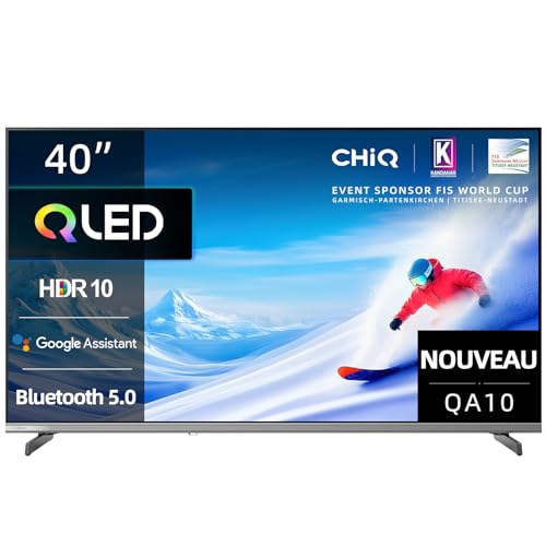 CHIQ Smart TV Téléviseur 40QA10 Intelligent 40 Pouces QLED HDR10 Son Dolby Audio & DBX-TV Design sans Cadre Métallique Chromecast Intégré, Triple Tuner (DVB-C/T/T2/S/S2)