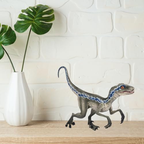 Image of FUNFOB Dinosaur Toy Figure Width - 15cm Velociraptor Dinosaur Toy for Kids & Adults PVC Multicolour | Light Grey Blue Line Dino SML