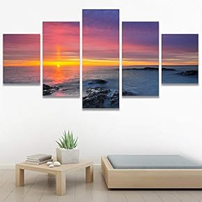 SIGNWIN 5 Panel Canvas Wall Art Landscape Ocean...