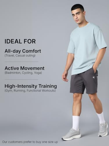 Image of TECHNOSPORT Men Round Neck Drop Shoulder T-Shirt with ELASTO Plus Gym T Shirt for Men Sports Tee for Him Male Polyester Top