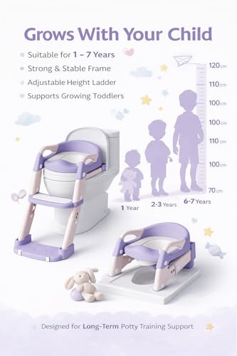 Image of Western Toilet Potty Seat For Kids, Baby Potty Training Seat Chair With Ladder, Adjustable Step Height, Cushion Seat | Kids Toilet Seat | Potty Seat For 1-8 Years Child Boys Girls (MNPL3 PINK)