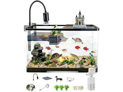 Fish Aquarium Tank Ultra Clear Turtle Tank Starter Kit Bottom Drainage Multi-Function Areas for Turtles Crabs Fishes Amphibians Reptiles. (XL)
