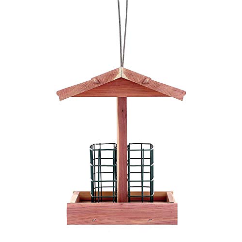 Solution4Patio Homes Garden Suet Bird Feeder With Perch Usa Cedar Wood Handmade Double Suet Cages Cake Holder For Woodpeckers, Bluebirds, Cardinals, Starlings, Jays, Nuthatches #G-8471 #TOP5
