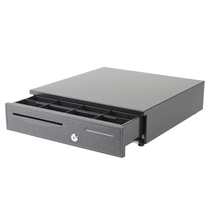 Glowster Cajón portamonedas 42 cm, 4 Compartimentos + 8 Monedas, Color Negro, Ideal para organizar Efectivo y facilitar transacciones.