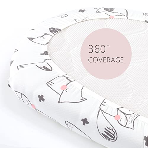 Image of GRSSDER Stretchy Ultra Soft Fitted Bassinet Sheet Set 2 Pack, Universal Fit for Bassinets Baby Cradle Moses Basket Oval Rectangle Pad /Mattress, Cute Foxes and Rabbits Bassinet Sheets for Girls