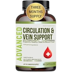 Best Blood Circulation Supplements and Vein Support-Blood Flow, Leg Circulation, Heart Health, and Varicose Veins.With Butcher's Broom, and Diosmin.Helps reduce swelling & Discomfort In Legs.90 Caps.