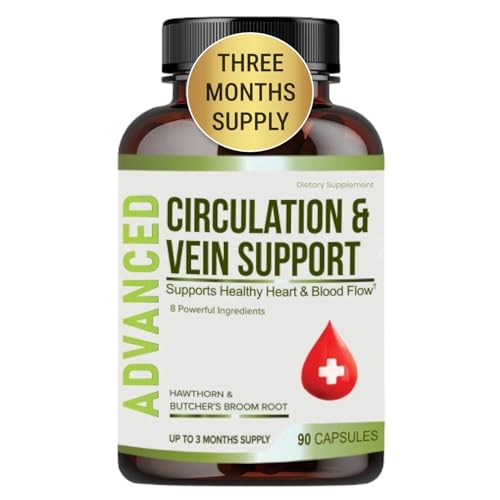 Best Blood Circulation Supplements and Vein Support-Blood Flow, Leg Circulation, Heart Health, and Varicose Veins.With Butcher’s Broom, and Diosmin.Helps reduce swelling & Discomfort In Legs.90 Caps.