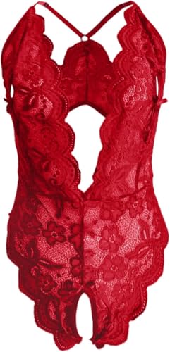 FLLAGG20 Damen Body Dessous Spitze Unterwäsche Sexy Babydoll Unterwäsche BH Nachtwäsche Pyjama Shirt Nachtwäsche Set Negligé (RED, XXL)
