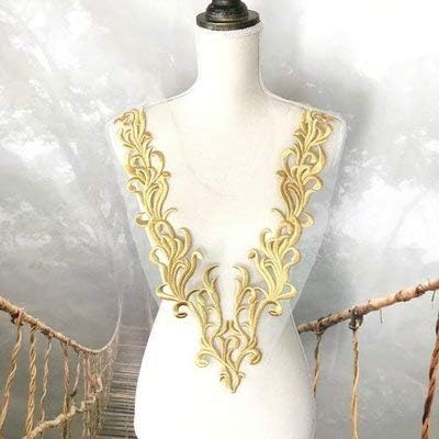 Amazon 衣装モチーフ モチーフ ゴールド チュールモチーフ 模様 ネックライン 刺繍モチーフ 装飾 金色 衣装 H50cm W32cm レース 通販
