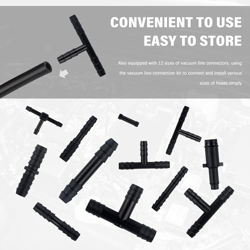 Image of Multipurpose Vacuum Line Kit,6PCS 5Ft Vacuum Hose Automotive+64PCS Vacuum Line Connectors,Max 130PSI Silicone Hose for Variety Car Piping System Automotive Replacement Vacuum Hoses (70PCS)
