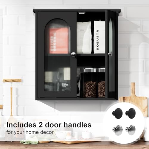 Armario de medicamentos para baño de 22x23 pulgadas, armario mural con arco, almacenamiento sobre inodoro, 2 paneles de puerta acrílicos, armario negro para baño/cocina/sala de estar miniatura 5
