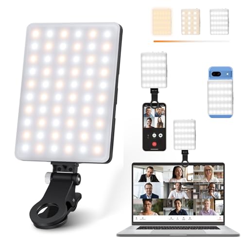 Selfie Licht Handy, 60 LED Selfie Licht mit Clip, Handy Licht 3200-5600K 3 Lichtmodi und Helligkeit 10-stufiges dimmbares CRI95 + High Power Panel-Licht, eingebauten Akkus für Phone, Laptop, Camera