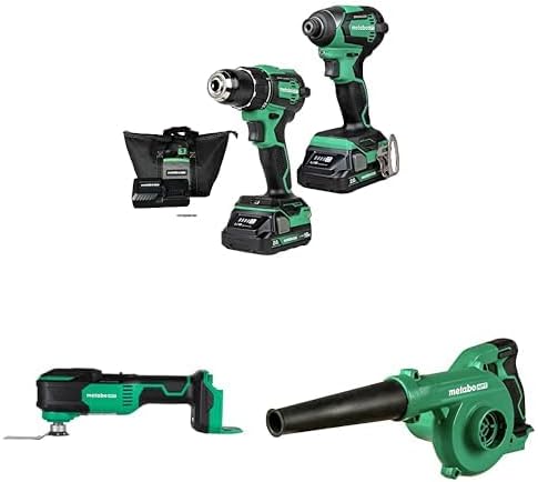 Bundle of Metabo HPT 18V MultiVolt™ Cordless Brushless Driver Drill & Impact Driver Combo Kit, Oscillating Multi-Tool, and Compact Blower