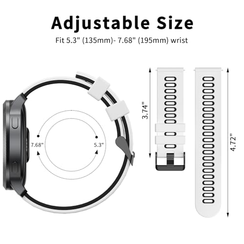 Mugust Silicone Rubber Watch Bands, Quick Release Sport Watch Replacement Straps, Universal Smart Watchband with Black Stainless Steel Buckle for Men Women (22mm, White-Black) - Image 2