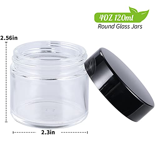 4 Ounce Glass Jars with Lids, Hoa Kinh 30 Pack Clear Empty Cosmetic Containers Round Airtight Glass Jar with Black Lids for Storing Lotions, Powders, and Ointments2