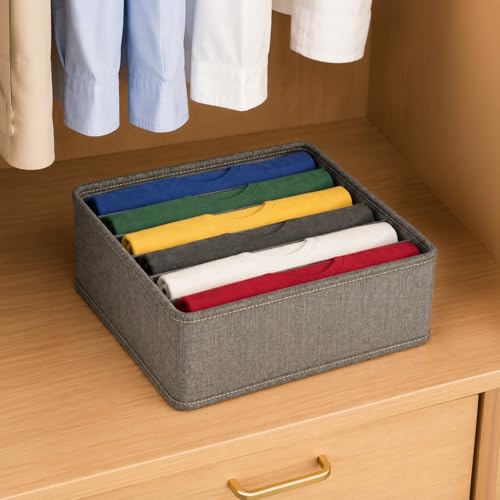 Image of HomeEssentials 6-Compartment Foldable Closet Organizer, Grey - Drawer Storage Box for Socks, Ties & Scarves, Space-Saving Wardrobe Divider for Neat and Organized Clothing Storage