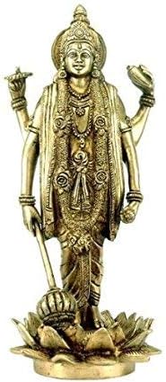 HC - Astadhatu (8 Metals) Made Shri Narayan Standing on Lotus Base Brass Idol/Kamal Maha Vishnu Bhagwan Brass Figurine (10)