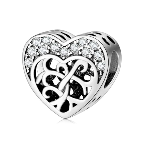 Charm de corazón en plata S925 calada de alta calidad para pulseras