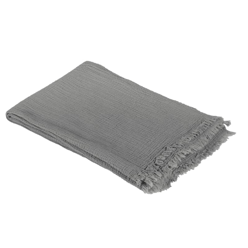 Plaid stone washed gris haut de gamme en pur coton d'Italie