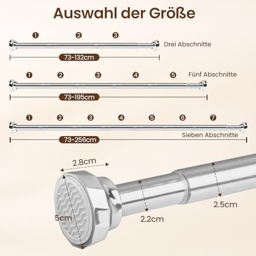  Duschvorhangstange Silber Ø25mm Teleskopstange für Schrank und Badezimmer
| Silberne Gardinenstange Ø25mm ohne bohren 7